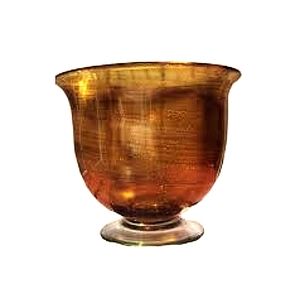 Amber and Gold Glitter Wide opening Hand Blown vase with a pedestal base
